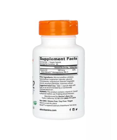 Doctor's Best Vitamin K2 (MK-7) with Menaq7 100 g 60 capsules - Buy Online on GoSupps.com