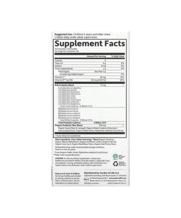 Garden of Life Organic Kids Children's probiotics 30 chewing tablets - Buy Online on GoSupps.com