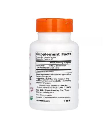 Doctor's Best Probiotic with Lactospore 2 billion 60 vegetarian capsules - Buy Online on GoSupps.com