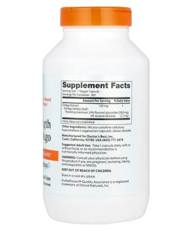 Doctor's Best Ginkgo 120 mg 360 vegetarian capsules - Buy Online on GoSupps.com