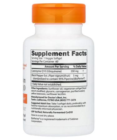 Doctor's Best Coenzyme Q10 (Kilikhinon) with Bioperine 200 mg 60 capsules - Buy Online on GoSupps.com