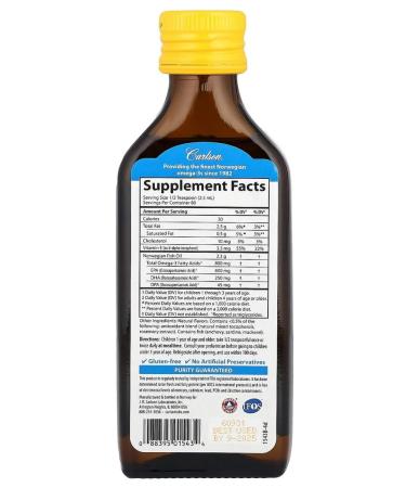 Carlson Fisheries for children taste of lemon 800 mg 200 ml - Buy Online on GoSupps.com