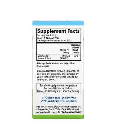 Carlson Vitamin D3 children 10 mcg (400 IU) 10.3 ml - Buy Online on GoSupps.com