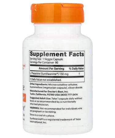 Doctor's Best L-theanine with Suntheanine 150 mg 90 vegetarian capsules - Buy Online on GoSupps.com