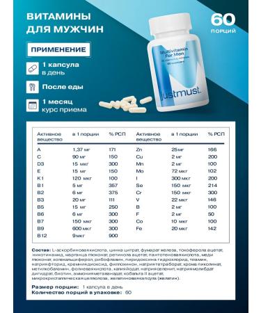 JUSTMUST Vitamins for men complex multivitamin 60 pcs - Buy Online on GoSupps.com