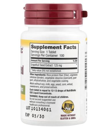 NutriBiotic Grapefruit seed extract 125 mg 100 tablets - Buy Online on GoSupps.com