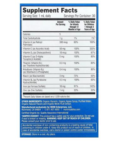 Mommy's Bliss Children's vitamins + iron from 2 months 30 ml - Buy Online on GoSupps.com