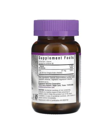 Bluebonnet Nutrition Iron (chelat iron) 27 mg 90 plant capsules - Buy Online on GoSupps.com