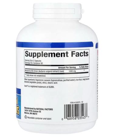 Natural Factors Wellbetx Berberin 500 mg 120 vegetarian capsules - Buy Online on GoSupps.com
