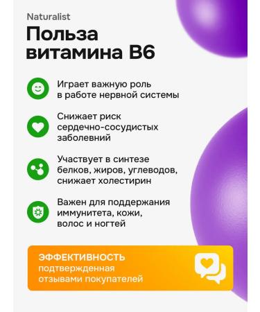 NATURALIST Vitamin B6 100 mg for the overall health of the body 100 pcs - Buy Online on GoSupps.com