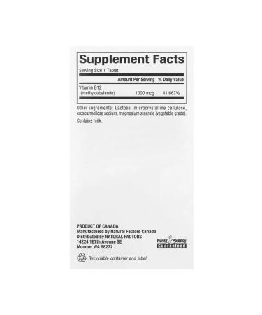Natural Factors Vitamin B12 methylcobalamin 90 chewing tablets - Buy Online on GoSupps.com