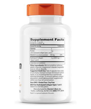 Doctor's Best Vitamin C collagen for joints 500 mg 240 capsules - Buy Online on GoSupps.com