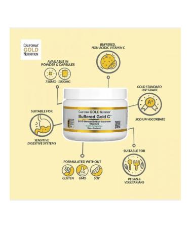 California Gold Nutrition CGN Gold C Vitamin C in the form of powder sodium ascorbate 238g - Buy Online on GoSupps.com