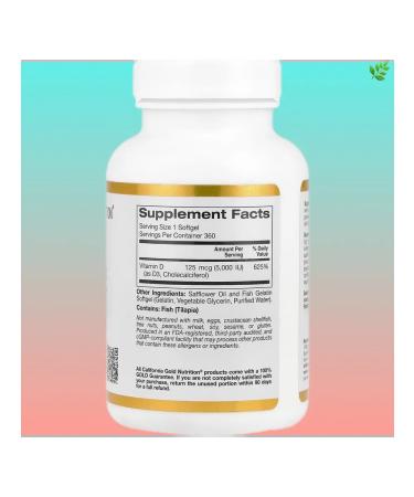 California Gold Nutrition Vitamin D3 125 g (5000 IU) 360 pcs - Buy Online on GoSupps.com