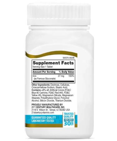 21st Century High-Potency Iron 27 Mg 110 Tablets (iron) - Buy Online on GoSupps.com