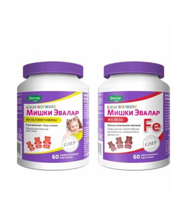 Evalar Baby set Formula Mishka Multivitamins 60 pcs and iron 60 pcs