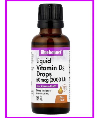 Bluebonnet Nutrition Vitamin D3 in drops with citrus taste 2000 IU 30 ml
