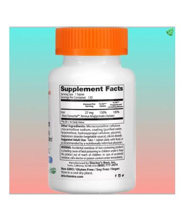 Doctor's Best Easily digestible iron with Ferrochel 27 mg 120 tablets - Buy Online on GoSupps.com