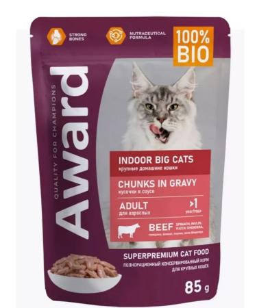 AWARD Pieces in a sauce for large cats with beef 24pcs.*85g - Buy Online on GoSupps.com
