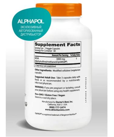 Doctor's Best MSM methyl sulfonylmetatan msm 1000 mg - Buy Online on GoSupps.com