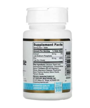 21st Century Zinc citrate and calcium vitamins 60 - Buy Online on GoSupps.com