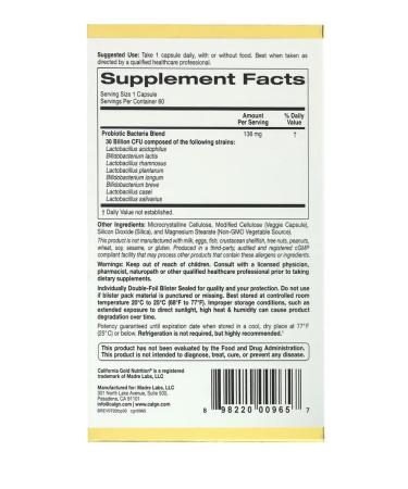 California Gold Nutrition Lactobif 30 billion KE 60 probiotics capsules - Buy Online on GoSupps.com