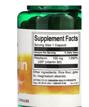 Lake Avenue Nutrition Swanson Riboflavin Vitamin B2 100 Mg 100 caps - Buy Online on GoSupps.com