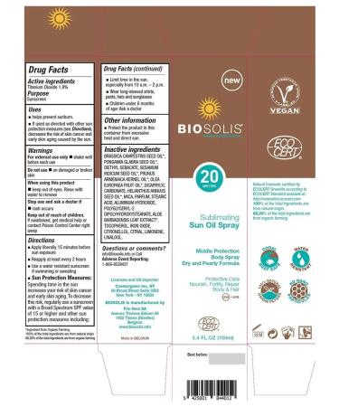 Biosolis Eco moisturizing sunscreen spray SPF20 100 ml - Buy Online on GoSupps.com