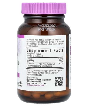 Bluebonnet Nutrition Vitamin D3 125 g (5000 IU) 60 capsules - Buy Online on GoSupps.com