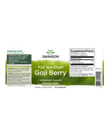 Swanson Goji Berry Full Spectrum 500 mg 60 capsules - Buy Online on GoSupps.com