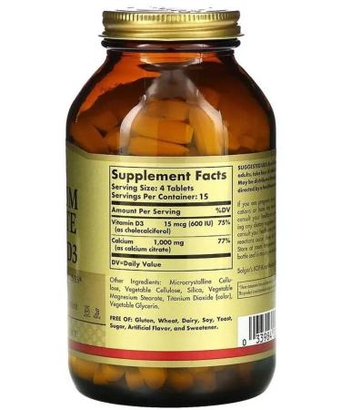 SOLGAR Calcium citrate with vitamin D 3 60 pcs of tablets weighing 1602 mg - Buy Online on GoSupps.com