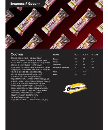 BombBar Protein bars without sugar Cherry Brownies 12pcs x 60g - Buy Online on GoSupps.com