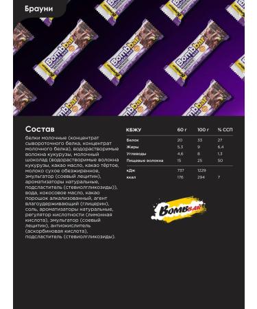 BombBar Brownie's protein bars without sugar 12pcs x 60g - Buy Online on GoSupps.com