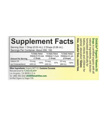 ChildLife Organic. Vitamin D3 for children in drops 6.25 ml - Buy Online on GoSupps.com