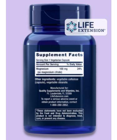 Life extension magnesium Magnesium Citrate 100 mg 100 capsules - Buy Online on GoSupps.com