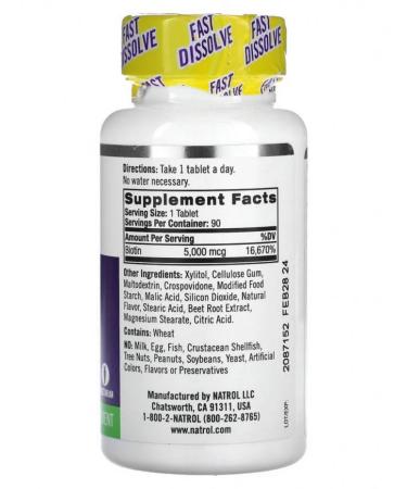 Natrol BIOTIN 5000 mcg 90 tablets - Buy Online on GoSupps.com