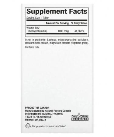 Natural Factors B12 methylcobalamin 1000 g 180 chewing tablets - Buy Online on GoSupps.com