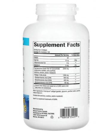 Natural Factors RX OMEGA-3 Fish oil 400 mg of EPK and 200 mg DGK 240 tablets - Buy Online on GoSupps.com