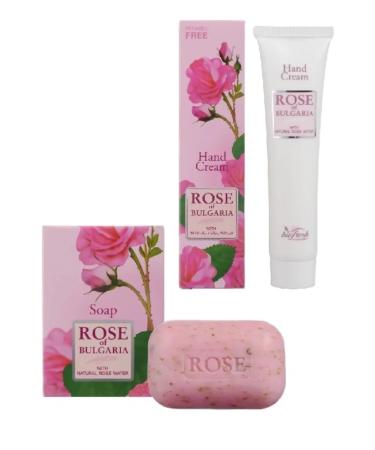Rose of Bulgaria Soap with particles of sculpture. roses 100 g+hand cream 75 ml 2+2