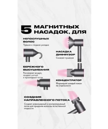 Leafless hair dryer Hair hair dryer Powerful with nozzles 5 in 1 - Buy Online on GoSupps.com