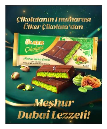 Ulker Dubai chocolate with pistachio filling and cadaif (2pcs) - Buy Online on GoSupps.com