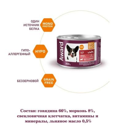 AWARD Wet feed for adult dogs 200g. 4 pcs - Buy Online on GoSupps.com