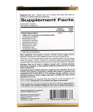 California Gold Nutrition Lactobif Probiotics 5 billion 60 weighing capsules - Buy Online on GoSupps.com