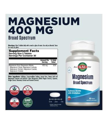 KAL Magnesium Broad Spectrum 60 Tablets (6 forms of magnesium) - Buy Online on GoSupps.com
