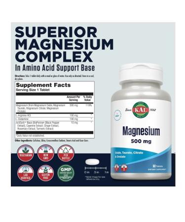 KAL Magnesium 500 Mg 60 Tablets (complex 4 types of magnesium) - Buy Online on GoSupps.com