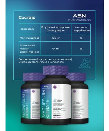 ASN pharmaceuticals Magnesium citrate 420 mg 100 capsules - Buy Online on GoSupps.com