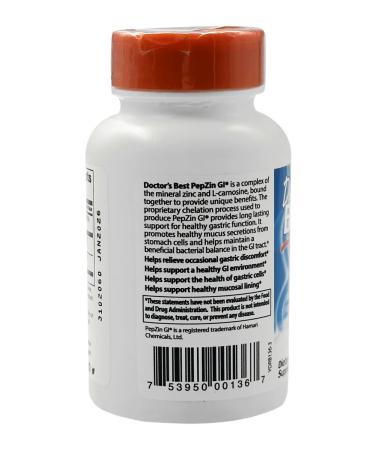 Doctors Best Complex zinc and carnosine Pepzin Gi 120 capsules - Buy Online on GoSupps.com