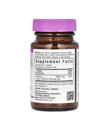 Bluebonnet Nutrition Vitamin A 10 000IU 100 capsules - Buy Online on GoSupps.com