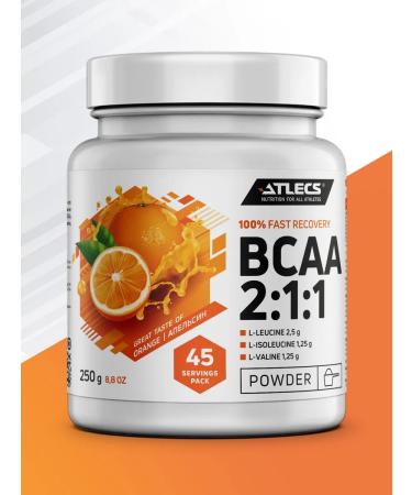 Atlecs BCAA powder orange 250g. amino acids - Buy Online on GoSupps.com