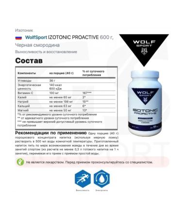 WolfSport Isotonic Sports powder Proactive 600g black currant - Buy Online on GoSupps.com